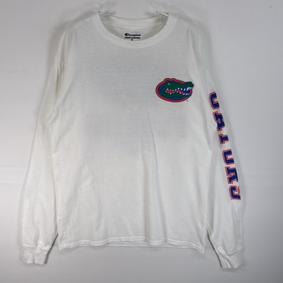 古着 チャンピオン Champion 長袖Tシャツ 両面 袖 ラバープリント フロリダ・ゲイターズ NFL NCAA M ホワイト メンズ