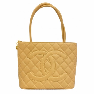 【6gb1170-k】シャネル トートバッグ 復刻トート キャビアスキン ベージュ ゴールド金具【中古】レディース
