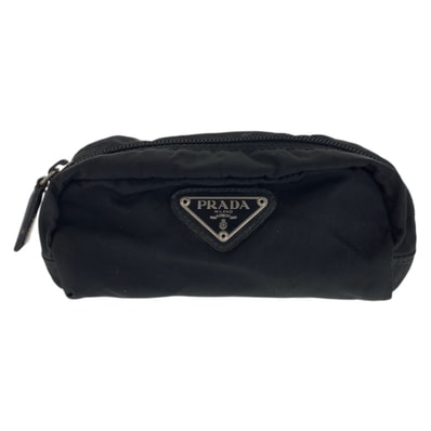 PRADA プラダ テスート 三角ロゴプレート ブラック 黒 シルバー金具 ナイロン ポーチ アクセサリーポーチ 600101 【中古】