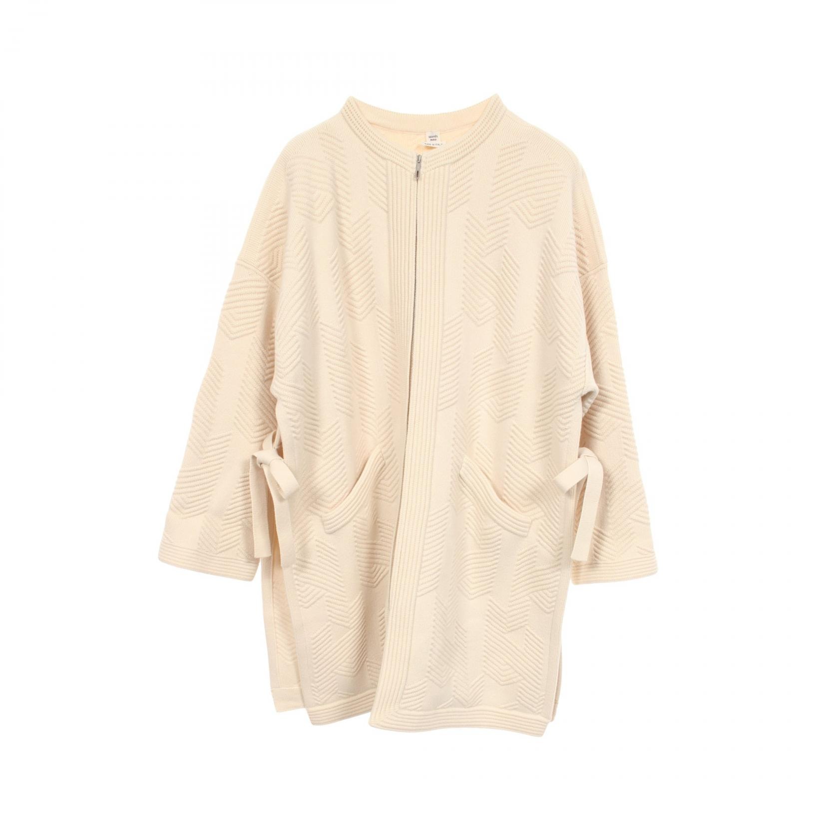 エルメス HERMES H柄 ニット ポンチョ 衣料品 アウター ウール レディース アイボリー系 3H2101D4 【中古】