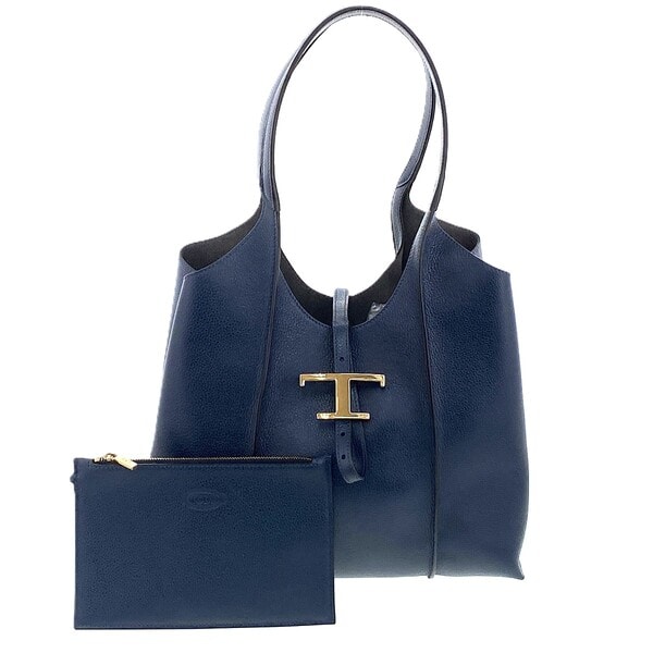 TOD’S トッズ Tタイムレス レザーショッピングバッグ スモール ハンドバッグ XBWTSBA0200 レザー ネイビー レディース【中古】