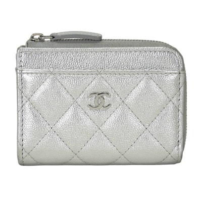 【渋谷並木橋店】CHANEL シャネル カードケース フラグメント ミニケース マトラッセ ココマーク 3ポケット シルバー グレインドカーフ(キャビアスキン) シルバー金具 AP4893 新品同様【中古】
