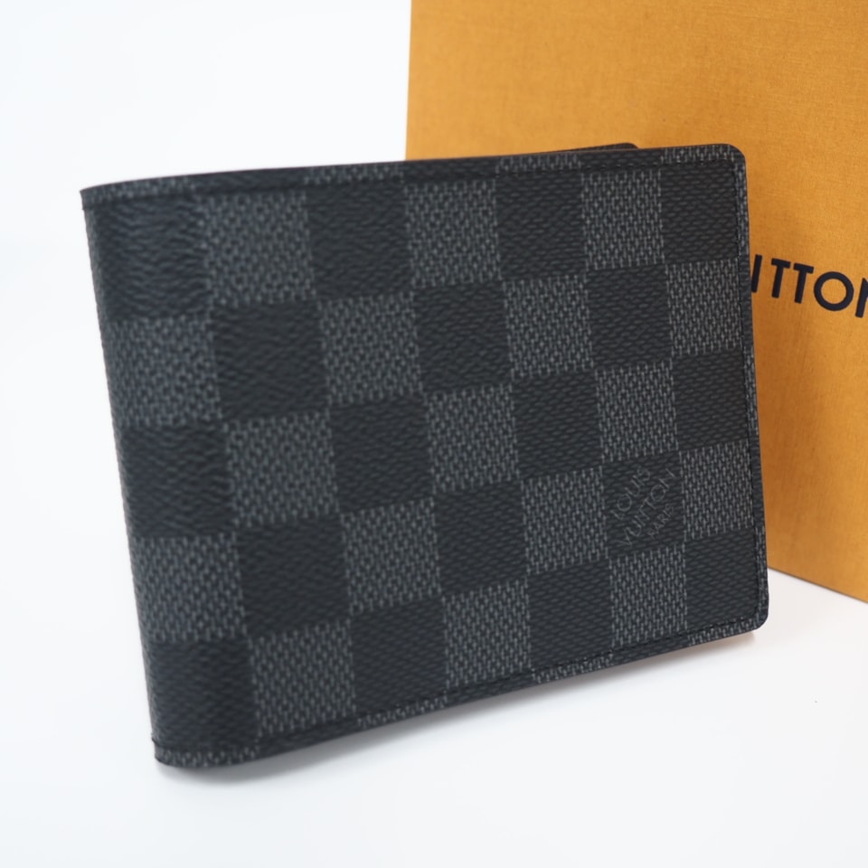 極美品 LOUIS VUITTON ルイ・ヴィトン ダミエ グラフィット ポルトフォイユ ミュルティプル N62663 二つ折り財布 ブラック グレー コーティングキャンバス レザー メンズ