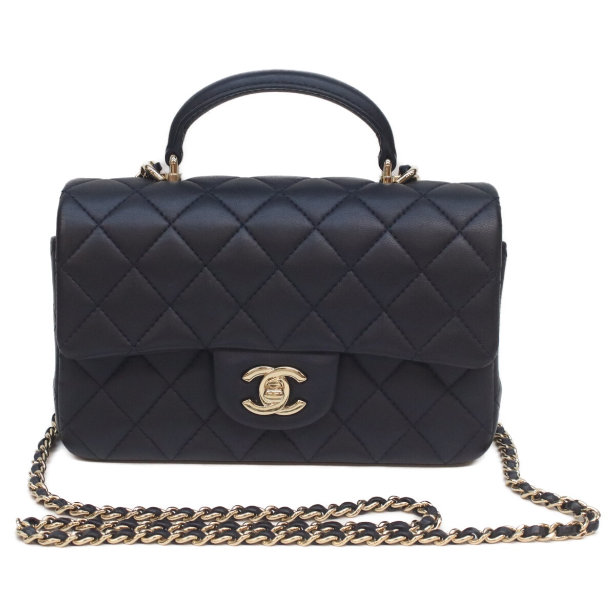 シャネル AS2431 ネイビー ラム G金具 マトラッセ20 トップハンドル チェーンショルダーバッグ