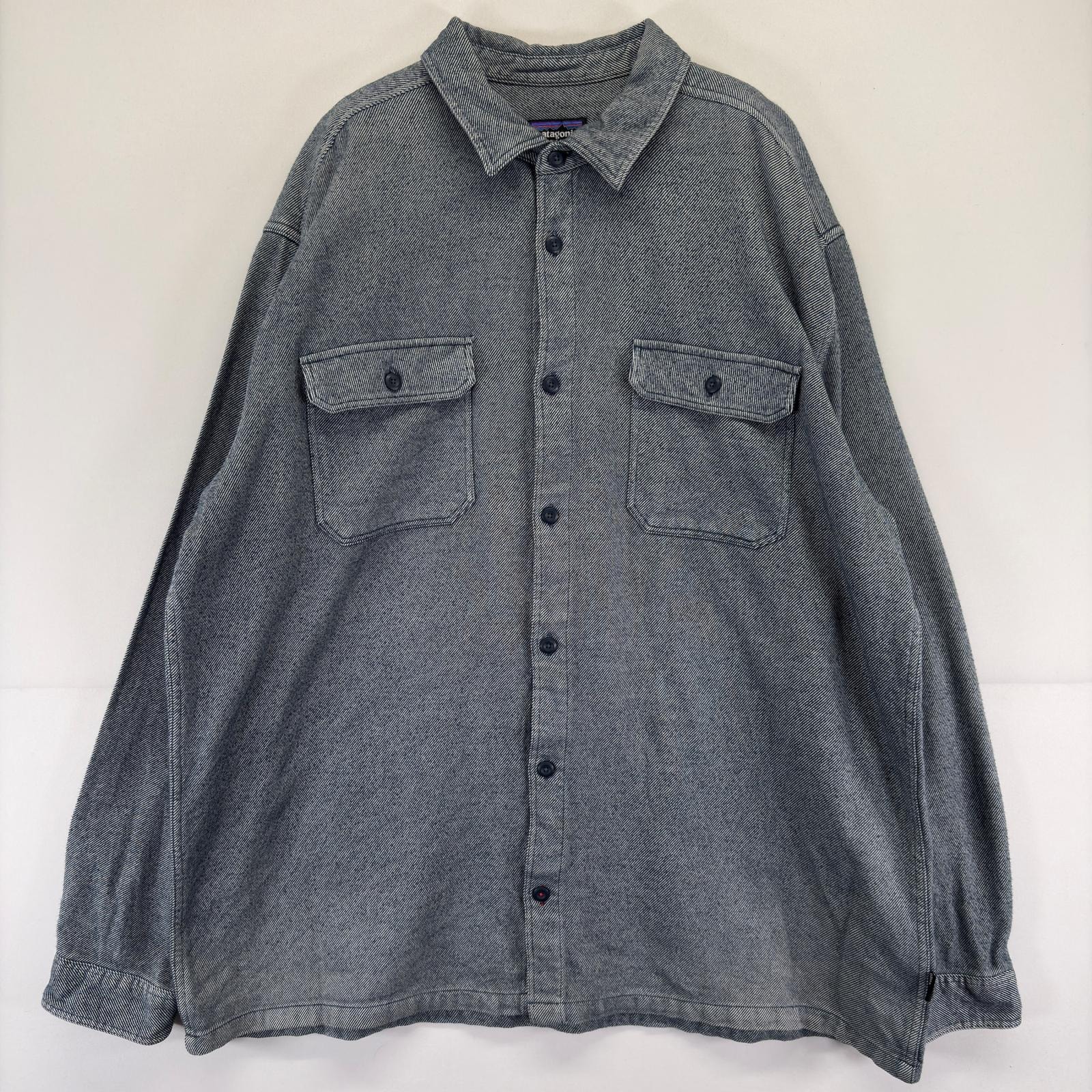 古着 パタゴニア patagonia 長袖シャツ フラップポケット 胸ポケット ネルシャツ 大きいサイズ ワンポイント 2XL  グレー系 メンズ