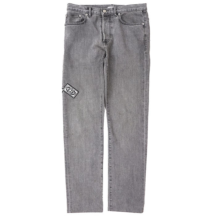 【SALE】Dior ディオール デニムパンツ サイズ 26 レディース ロゴ ワッペン ストレート ジーンズ ボトムス ライトグレー 灰色 イタリア製