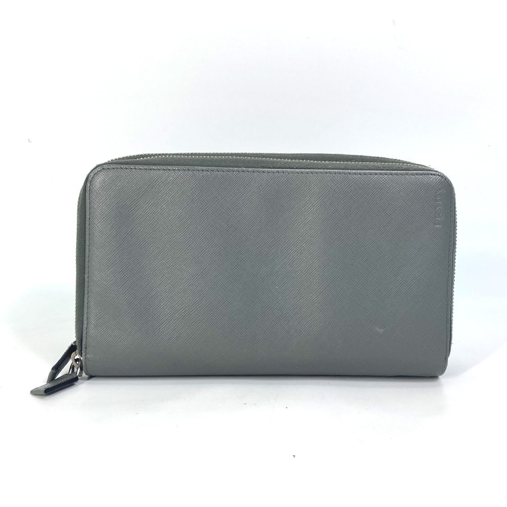 プラダ PRADA トラベルケース オーガナイザー Wジップ ロングウォレット 長財布 サフィアーノレザ- グレー