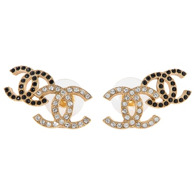 CHANEL シャネル ココマーク ピアス メタル ラインストーン ゴールド ブラック【中古】