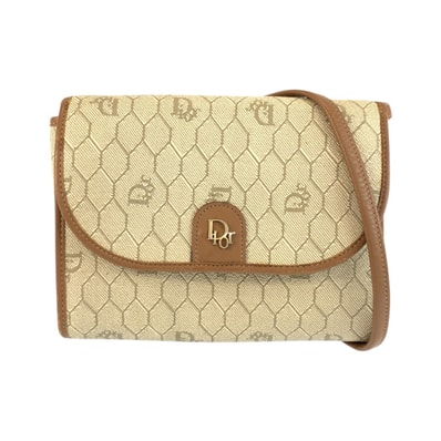 Dior ディオール ヴィンテージ ベージュ ブラウン ゴールド金具 PVC レザー/ ショルダーバッグ ポシェット 601742 【中古】