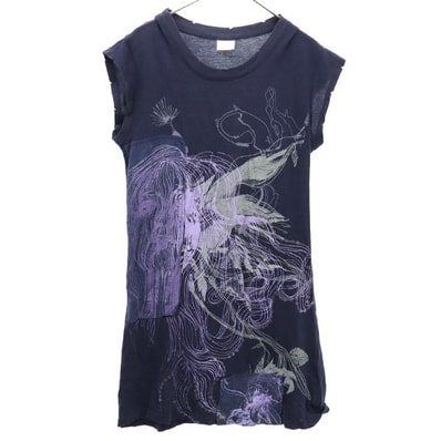 DIESEL ディーゼル プリント 半袖 フレンチスリーブ Tシャツ M グレー チュニック