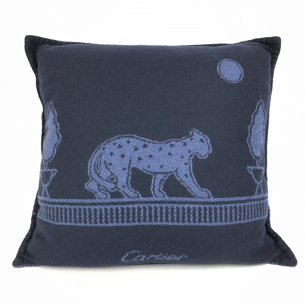 カルティエ CARTIER パンテール ドゥ カルティエ クッション OG001167 豹 ヒョウ レオパード Panthere de Cartier cushion ピロー 枕 インテリア クッション ウール/カシミヤ ブルー 美品