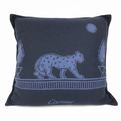 カルティエ CARTIER パンテール ドゥ カルティエ クッション OG001167 豹 ヒョウ レオパード Panthere de Cartier cushion ピロー 枕 インテリア クッション ウール/カシミヤ ブルー 美品