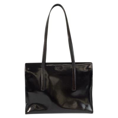 美品 PRADA プラダ ロゴ型押し ブラウン シルバー金具 パテントレザー トートバッグ ショルダーバッグ 601668 【中古】