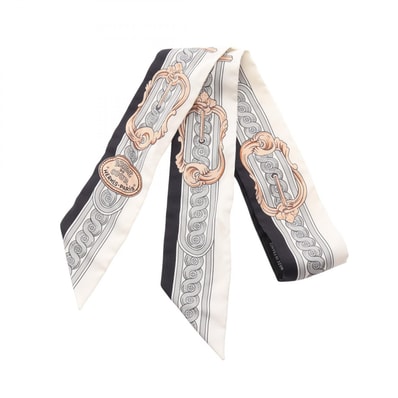 エルメス HERMES ツイリーBRIDE DE COUR スカーフ 衣料品 シルク シルク ホワイト レディース ホワイト系 / ブラック系 / グレー系 【中古】