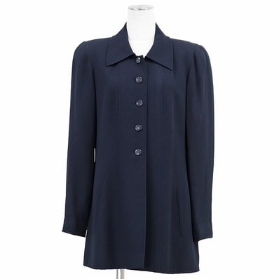 CHANEL シャネル ヴィンテージ ジャケット アセテート / レーヨン サイズ 40 レディース 97C P08910 1997年製 COCOマーク ロゴ ボタン ファンシーウィーブ コート アウター ネイビー 紺 フランス製 カール・ラガーフェルド期