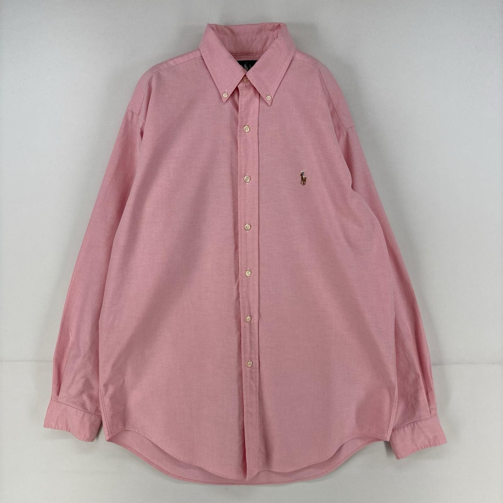 古着 ラルフローレン RALPH LAUREN 長袖シャツ ボタンダウン ワンポイント刺繍ロゴ カラーポニー オックスフォード M ピンク メンズ