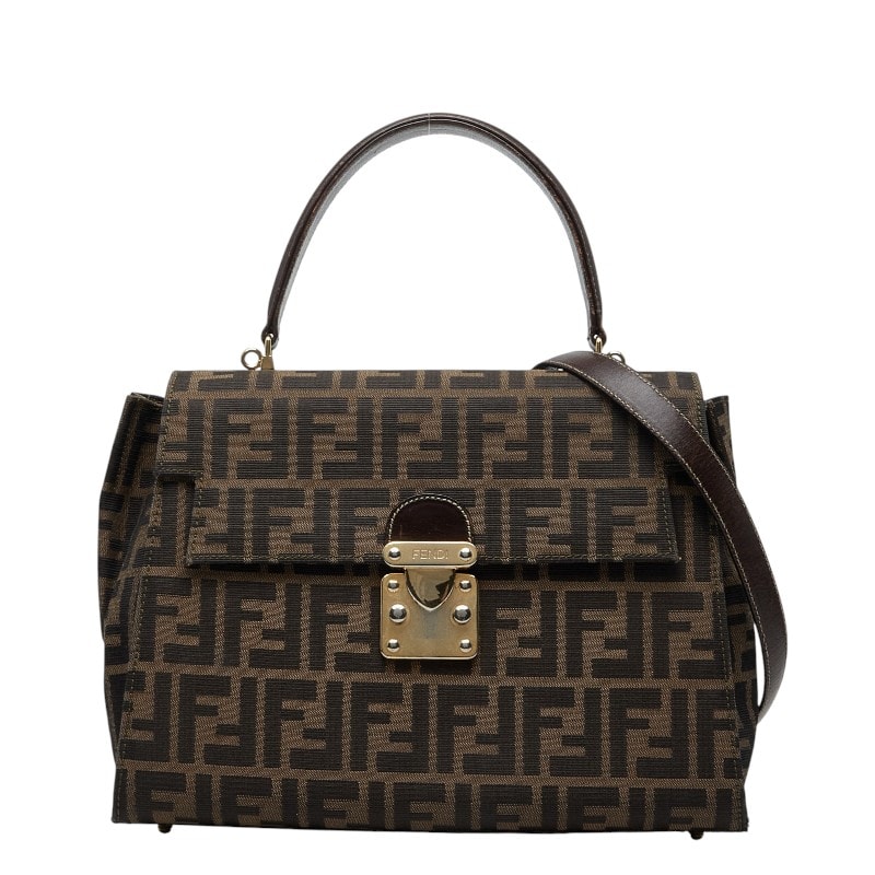 フェンディ ズッカ ハンドバッグ ショルダーバッグ 2WAY ブラウン キャンバス レザー レディース FENDI 【中古】