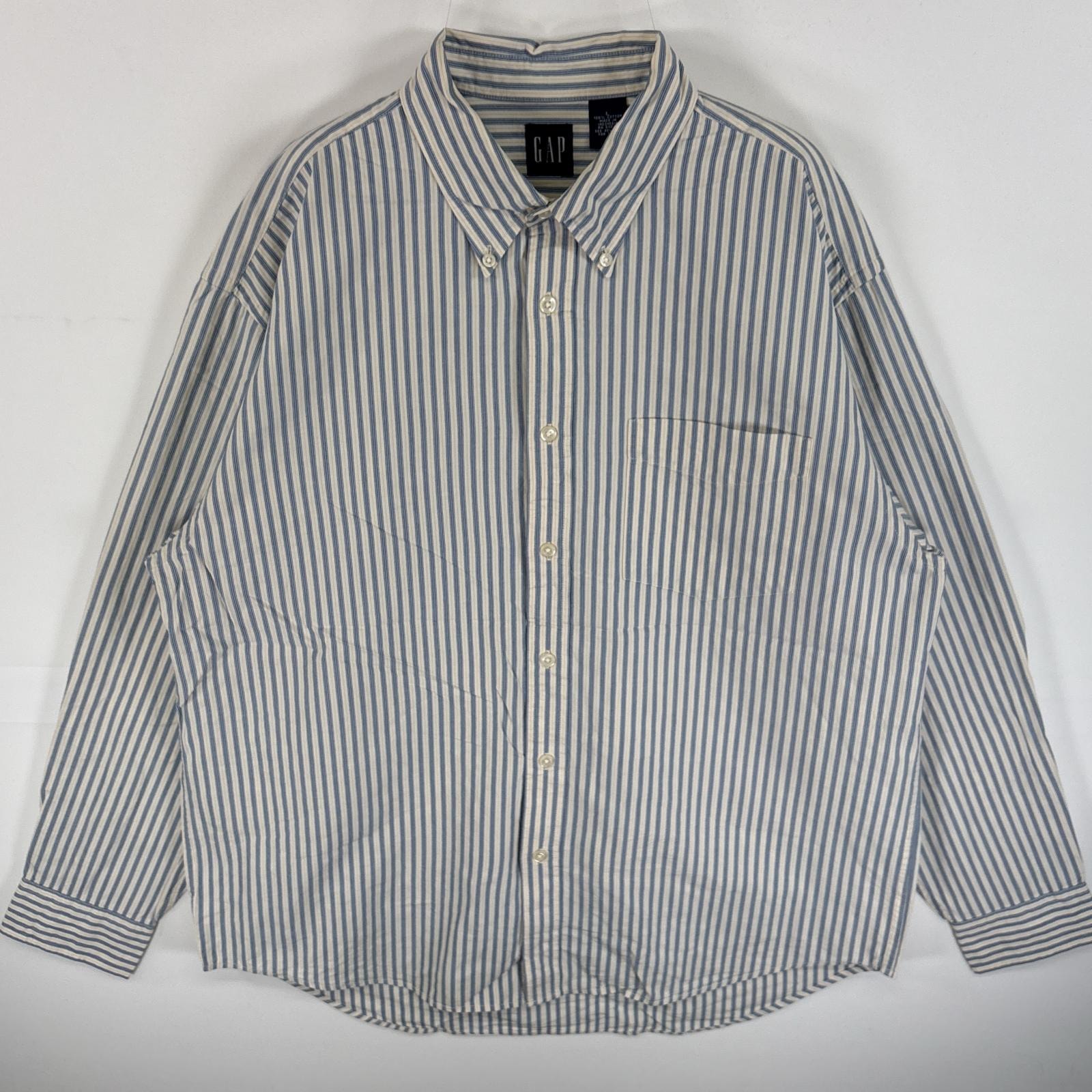 古着 ギャップ GAP 長袖シャツ オールドギャップ ボタンダウンシャツ 胸ポケ L  水色系 ストライプ メンズ
