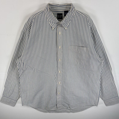 古着 ギャップ GAP 長袖シャツ オールドギャップ ボタンダウンシャツ 胸ポケ L 水色系 ストライプ メンズ