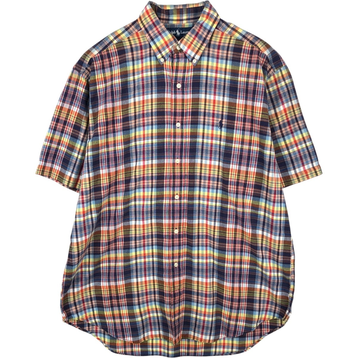 古着 ラルフローレン Ralph Lauren BLAKE マドラスチェック 半袖 ボタンダウン チェックシャツ メンズL相当/eaa670535