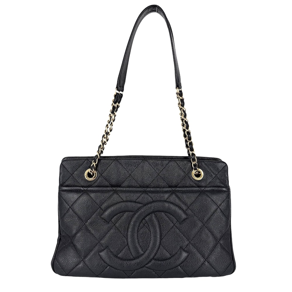 CHANEL シャネル トートバッグ マトラッセ ココマーク ハンドバッグ 肩掛け チェーンショルダー  キャビアスキン   ブラック 黒 ゴールド金具 レディース【中古品】
