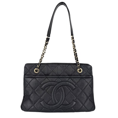 CHANEL シャネル トートバッグ マトラッセ ココマーク ハンドバッグ 肩掛け チェーンショルダー キャビアスキン ブラック 黒 ゴールド金具 レディース【中古品】