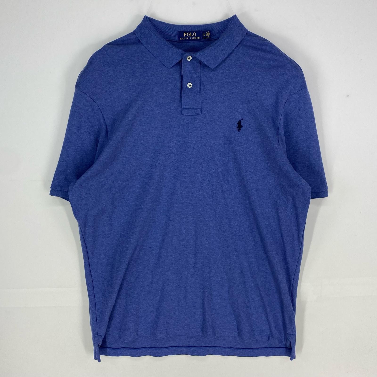 古着 ポロ・ラルフローレン POLO RALPH LAUREN 半袖シャツ ワンポイント ポロシャツ ロゴ刺繍 XL  ブルー系 無地 メンズ