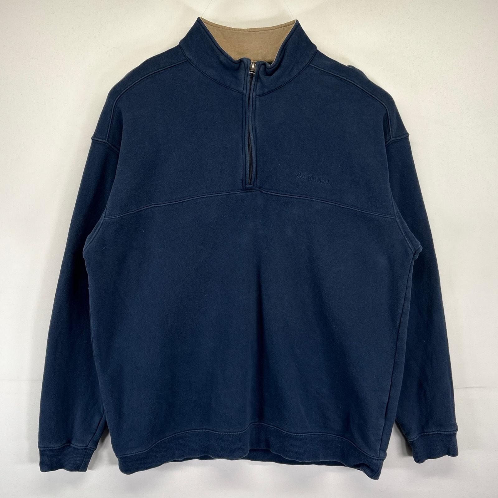 古着 コロンビア Columbia スウェット 大きいサイズ ハーフジップ トレーナー ワンポイントロゴ刺繍 アウトドア XL  ネイビー メンズ