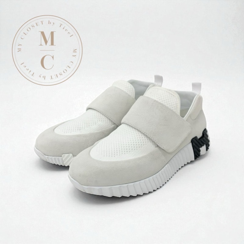 エルメス HERMES H スニーカー 靴 シューズ スエード ファブリック ホワイト 白 ベルクロ