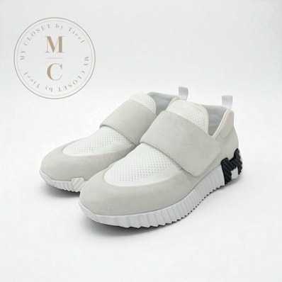 エルメス HERMES H スニーカー 靴 シューズ スエード ファブリック ホワイト 白 ベルクロ