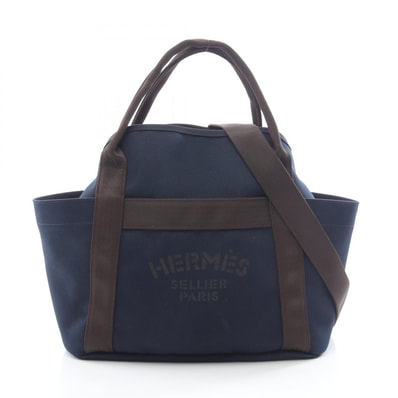 エルメス HERMES サックドパンサージュ グルーム トートバッグ バッグ キャンバス トワルミリタリー / トワルシェブロン トワルミリタリー D刻印(2019年製造) レディース ネイビー系 / ブラウン系 068312CK 【中古】