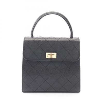 シャネル CHANEL 2.55 マトラッセ トップハンドル ハンドバッグ バッグ カーフ(牛革) レディース ブラック系 【中古】