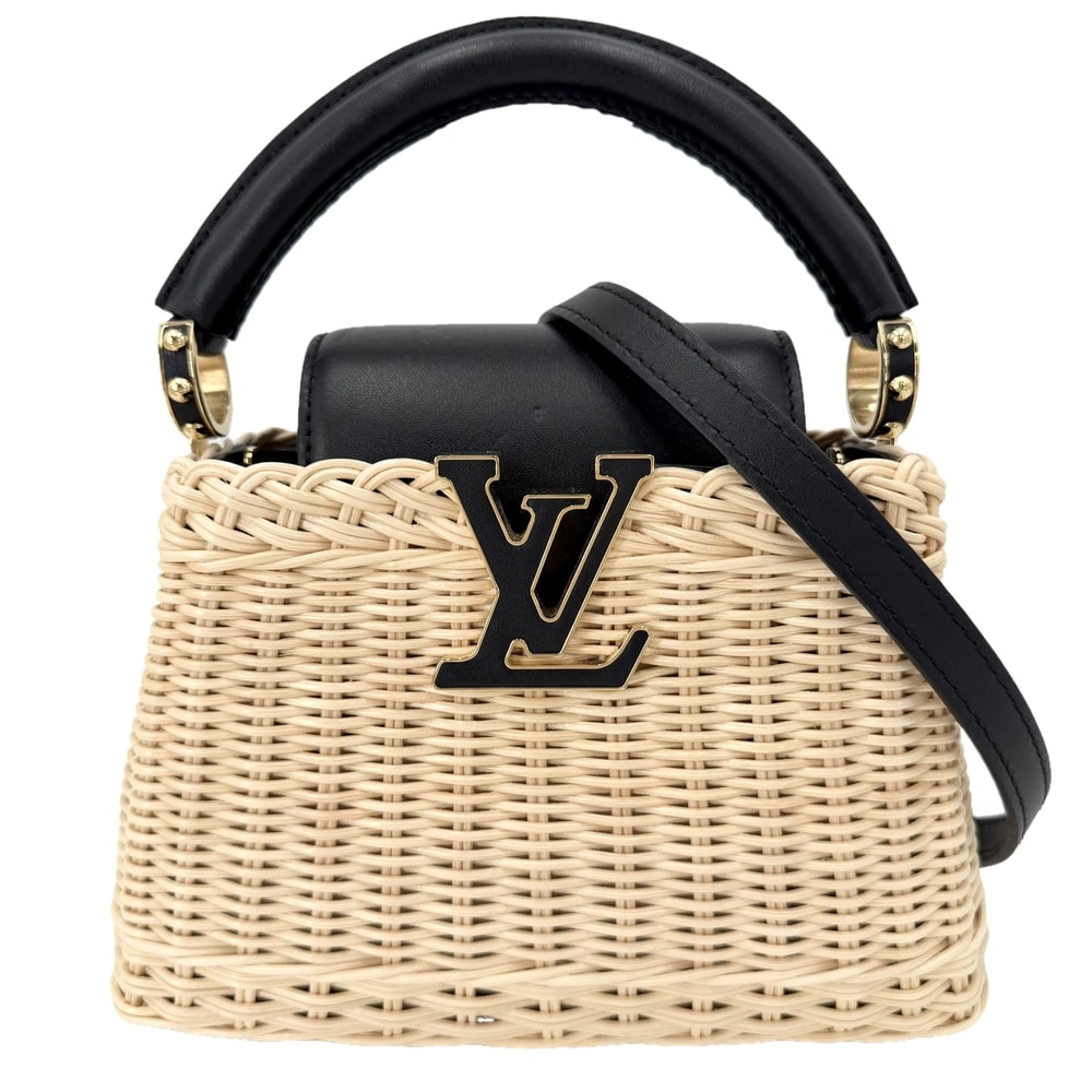 LOUIS VUITTON ルイヴィトン 2WAY カプシーヌMINI ハンドバッグ ショルダーバッグ 肩掛け 斜め掛け M26003 ラタン  レザー   ベージュ ブラック 黒 ゴールド金具 レディース 春 夏 美品【中古品】