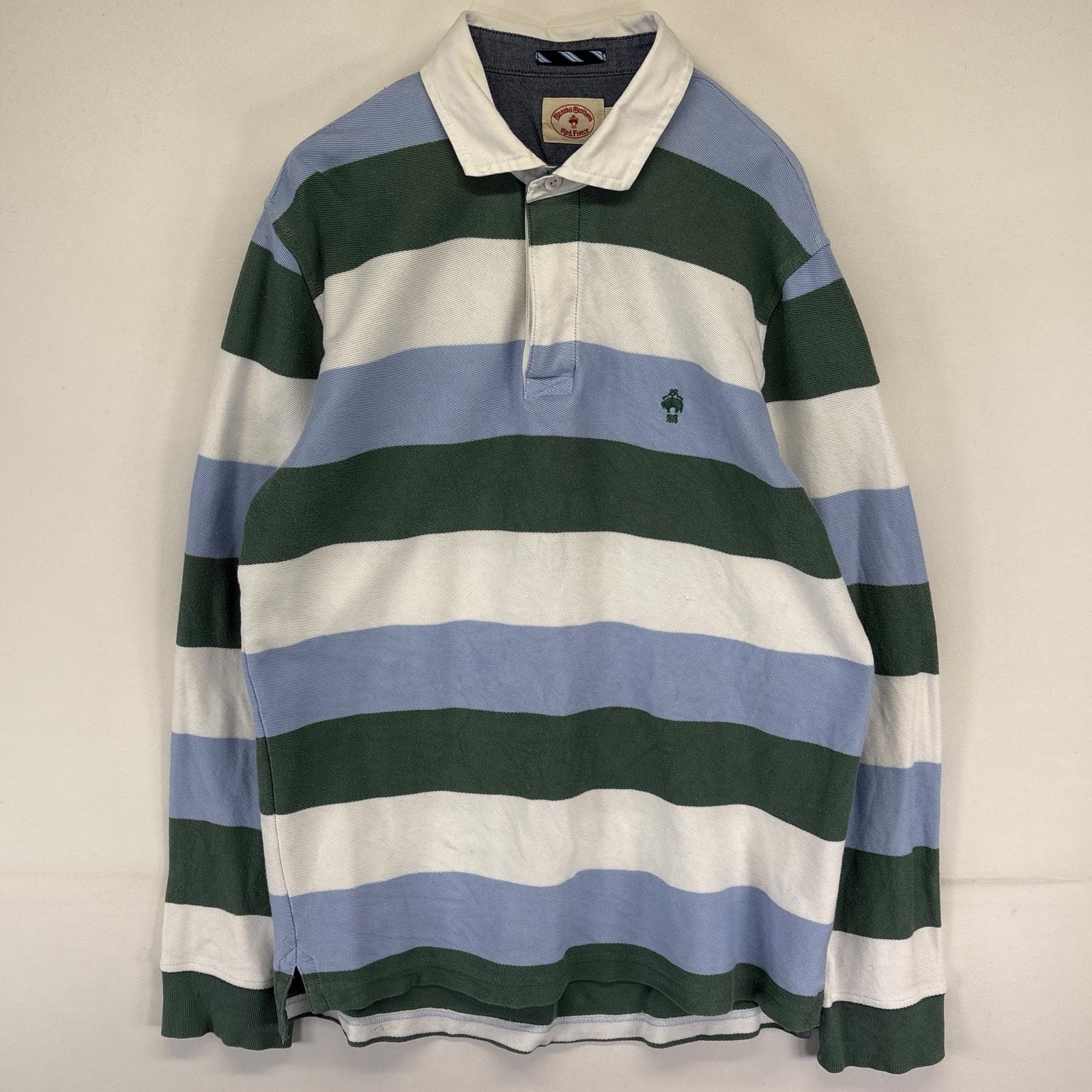 古着 ブルックスブラザーズ Brooks Brothers 長袖シャツ ラガーシャツ ワンポイント刺繍ロゴ L  ホワイト系 ボーダー メンズ