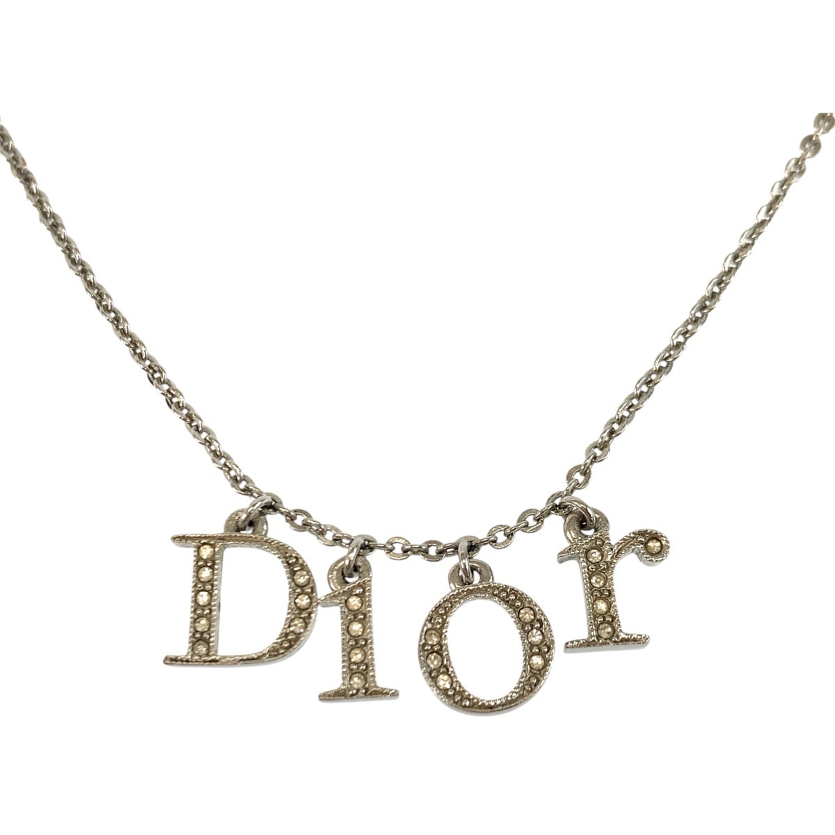 美品 Christian Dior クリスチャンディオール ヴィンテージ ロゴ スパンコール メッキ ネックレス 602595 【中古】