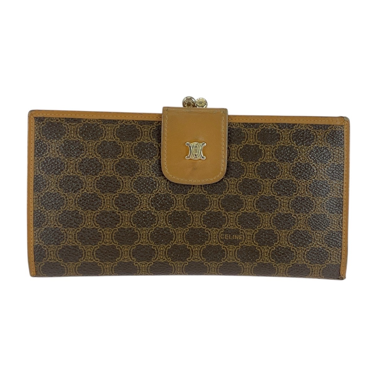 CELINE セリーヌ ヴィンテージ マカダム トリオンフ ブラウン ゴールド金具 PVC レザー/ 長財布 ロングウォレット 506250 【中古】