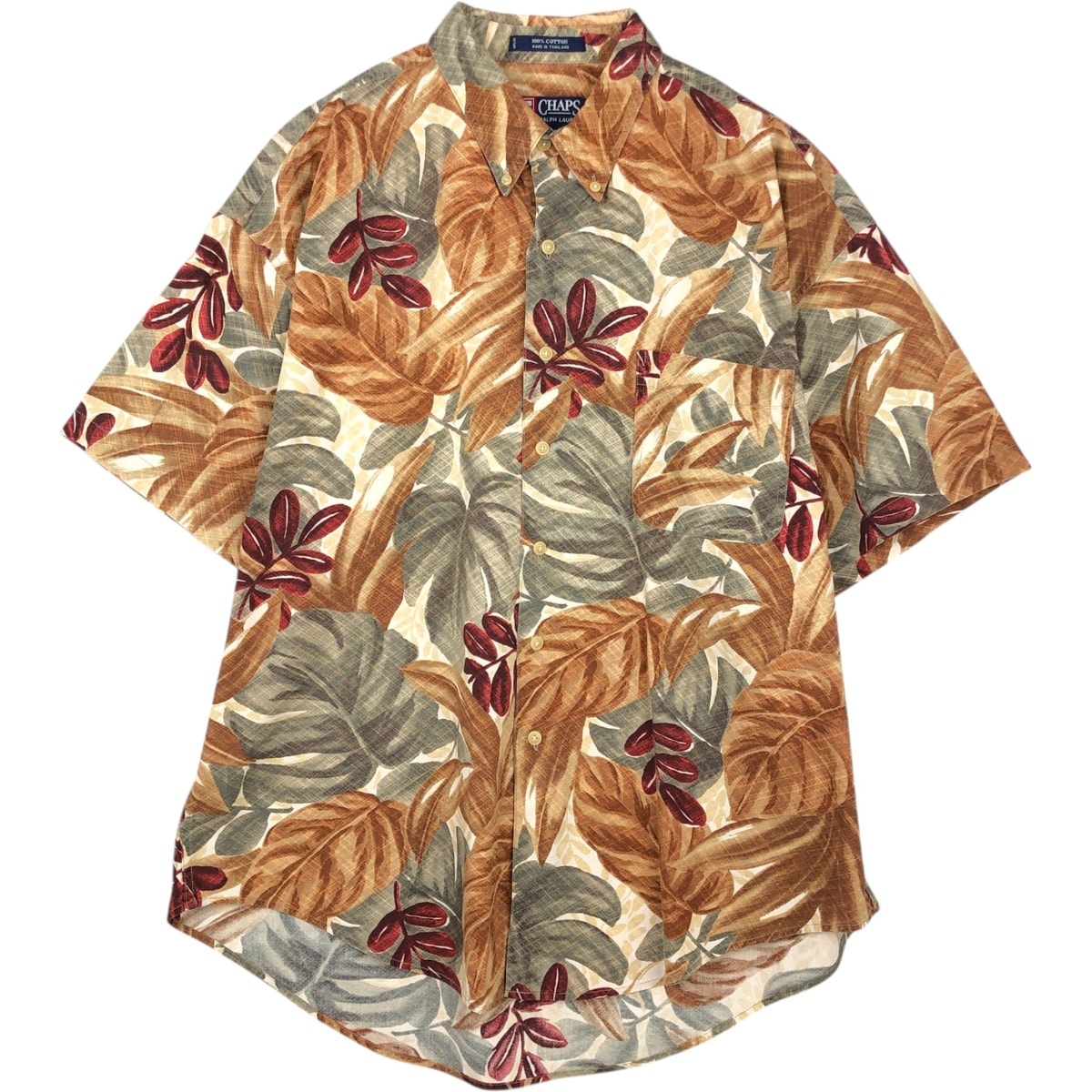 古着 ラルフローレン Ralph Lauren CHAPS チャップス 総柄 リーフ柄 ボタンダウン ハワイアンアロハシャツ メンズXL相当/eaa648042