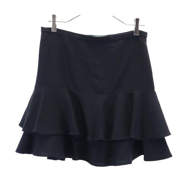 LAUREN RALPH LAUREN ローレンラルフローレン ミニ丈 フリルスカート 6P ブラック系 サイドジップ