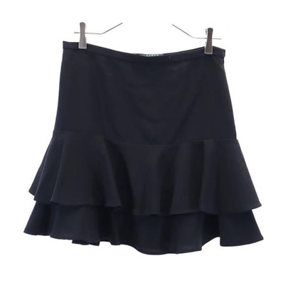 LAUREN RALPH LAUREN ローレンラルフローレン ミニ丈 フリルスカート 6P ブラック系 サイドジップ