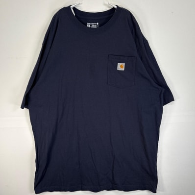 古着 カーハート Carhartt 半袖Tシャツ 大きいサイズ 肉厚 ワンポイント ロゴ クルーネック XL ネイビー 無地 メンズ