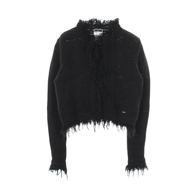 シャネル CHANEL フリンジ カーディガン ニット 衣料品 アウター コットン レディース ブラック系 P25854V01863 【中古】