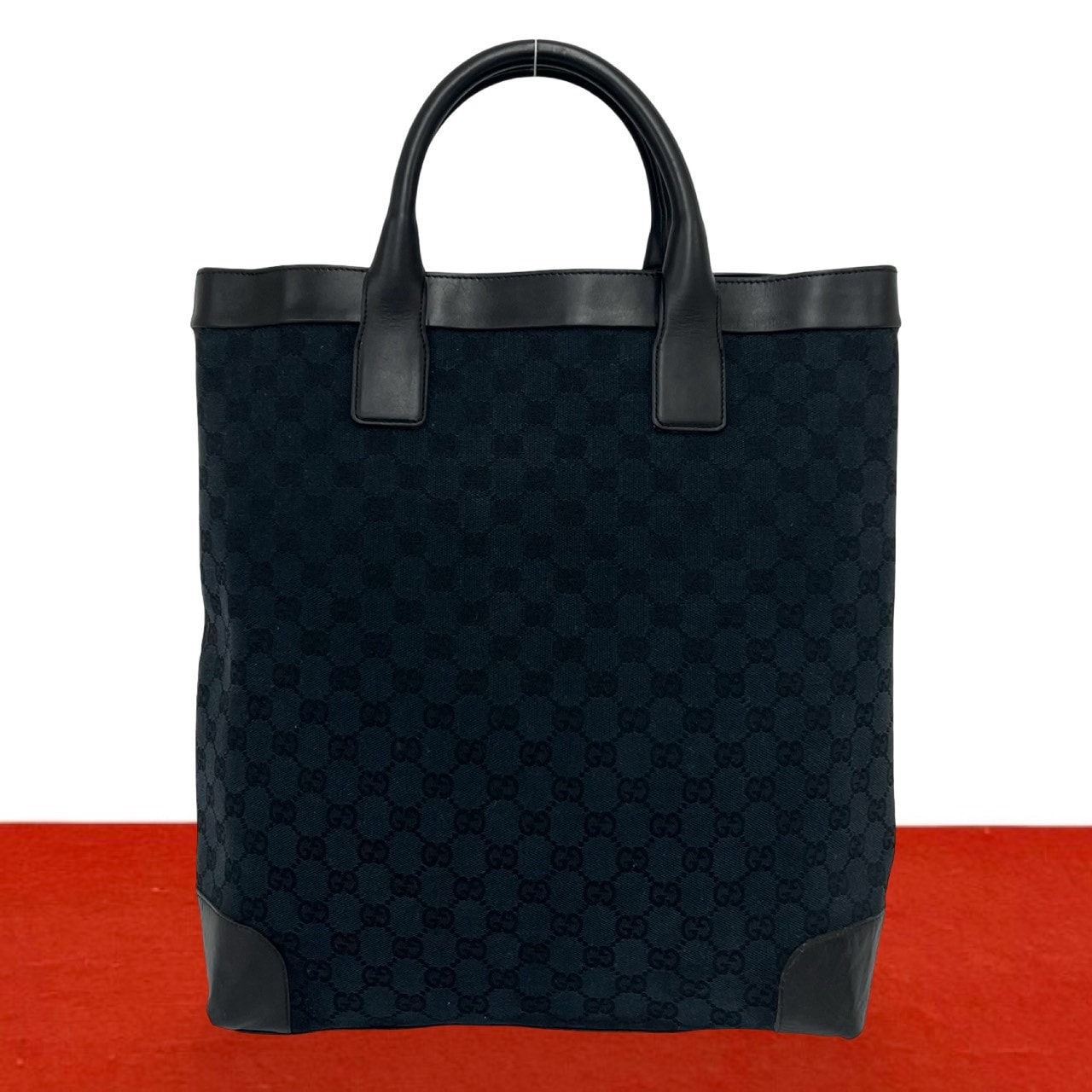 GUCCI グッチ GG 柄 キャンバス レザー トートバッグ ブラック
 66727