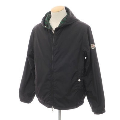 【中古】モンクレール MONCLER リバーシブル 無地×ロゴプリント フーデッドブルゾン ブラックxグリーン【サイズ1】【メンズ】