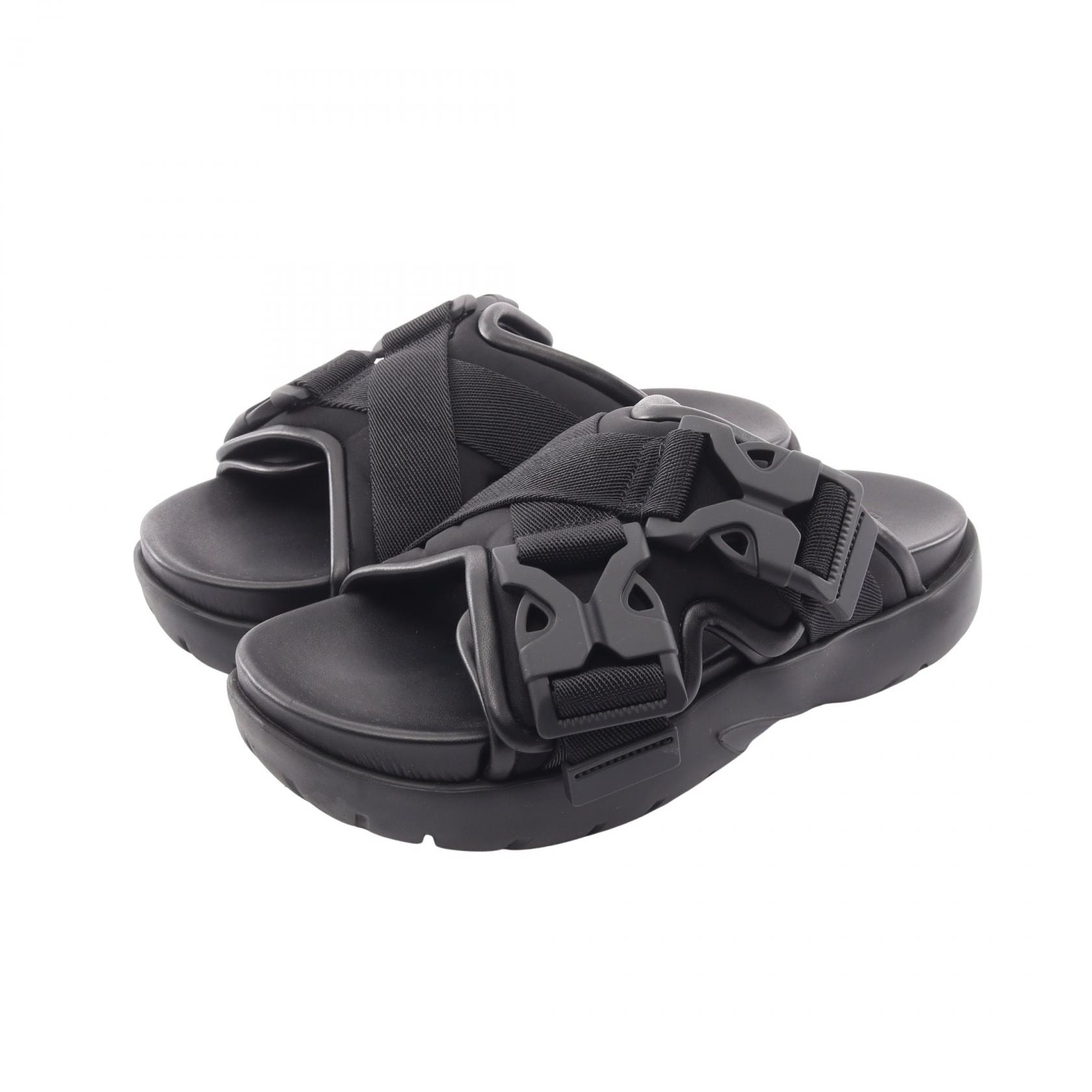 ボッテガヴェネタ BOTTEGA VENETA SNAP SLIDE SANDAL サンダル 靴 レザー ファブリック レディース ブラック系 754358 【中古】
