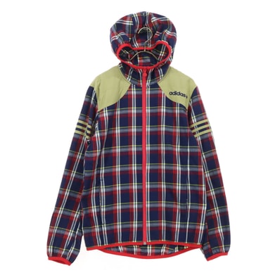 adidas NEO アディダスネオ チェック柄 ワンポイントロゴ 長袖 フーディジャケット M ネイビー系