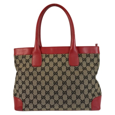 GUCCI グッチ レッド ベージュ GGキャンバス レザー/ トートバッグ ハンドバッグ 600856 【中古】