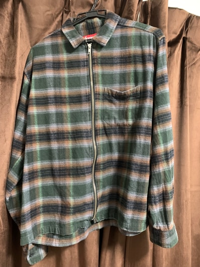 Supreme Shadow Plaid Flannel Zip Up Shirt "Green"