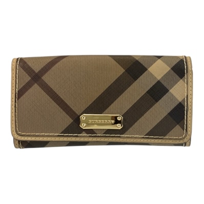 BURBERRY バーバリー チェック柄 ベージュ ブラウン ゴールド金具 PVC 長財布 ロングウォレット 600555 【中古】