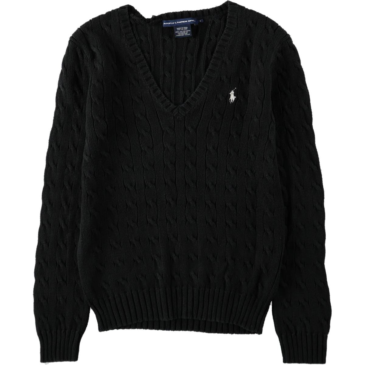 古着 ラルフローレン Ralph Lauren RALPH LAUREN SPORT ケーブル編み Vネック コットンニットセーター レディースM相当/eaa680508