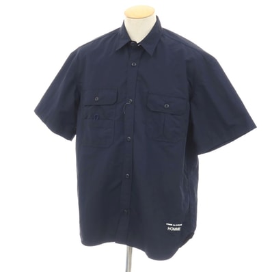 【中古】コムデギャルソンオム COMME des GARCONS HOMME 2025年春夏 ナイロンタッサー 半袖シャツ ネイビー【サイズS】【メンズ】